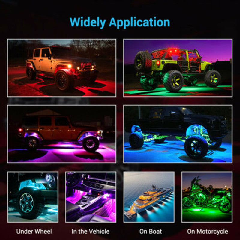 RGB LED App-Controlled Decorative Car Lights - 10 Pods, IP68 Waterproof