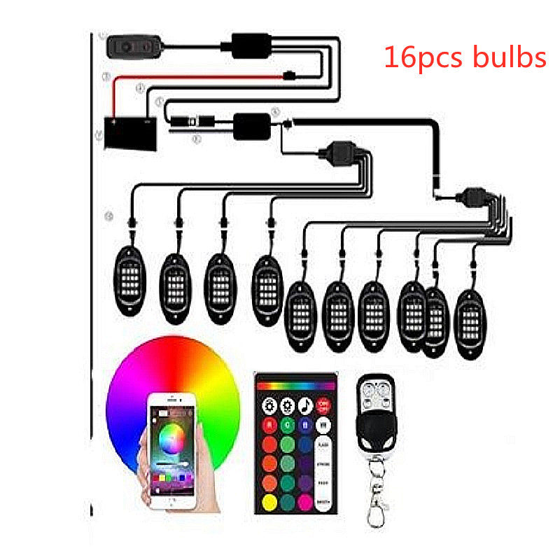 RGB LED App-Controlled Decorative Car Lights - 10 Pods, IP68 Waterproof