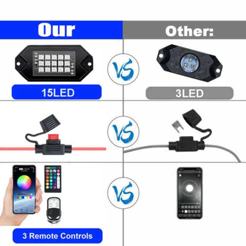 RGB LED App-Controlled Decorative Car Lights - 10 Pods, IP68 Waterproof