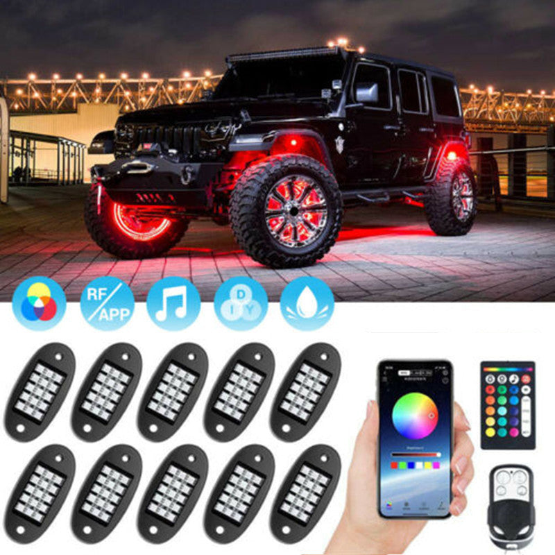 RGB LED App-Controlled Decorative Car Lights - 10 Pods, IP68 Waterproof